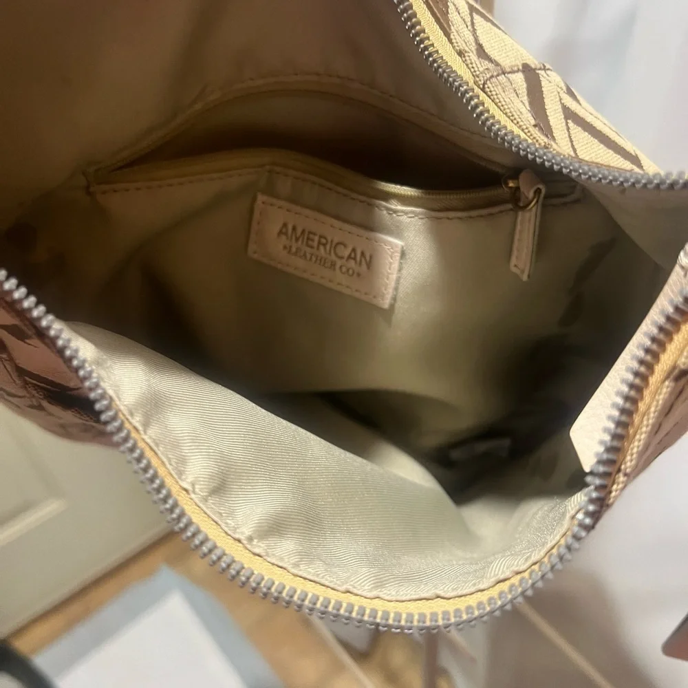 Great American Leather Tan Monogram Shoulder Hobo Bag Y2K